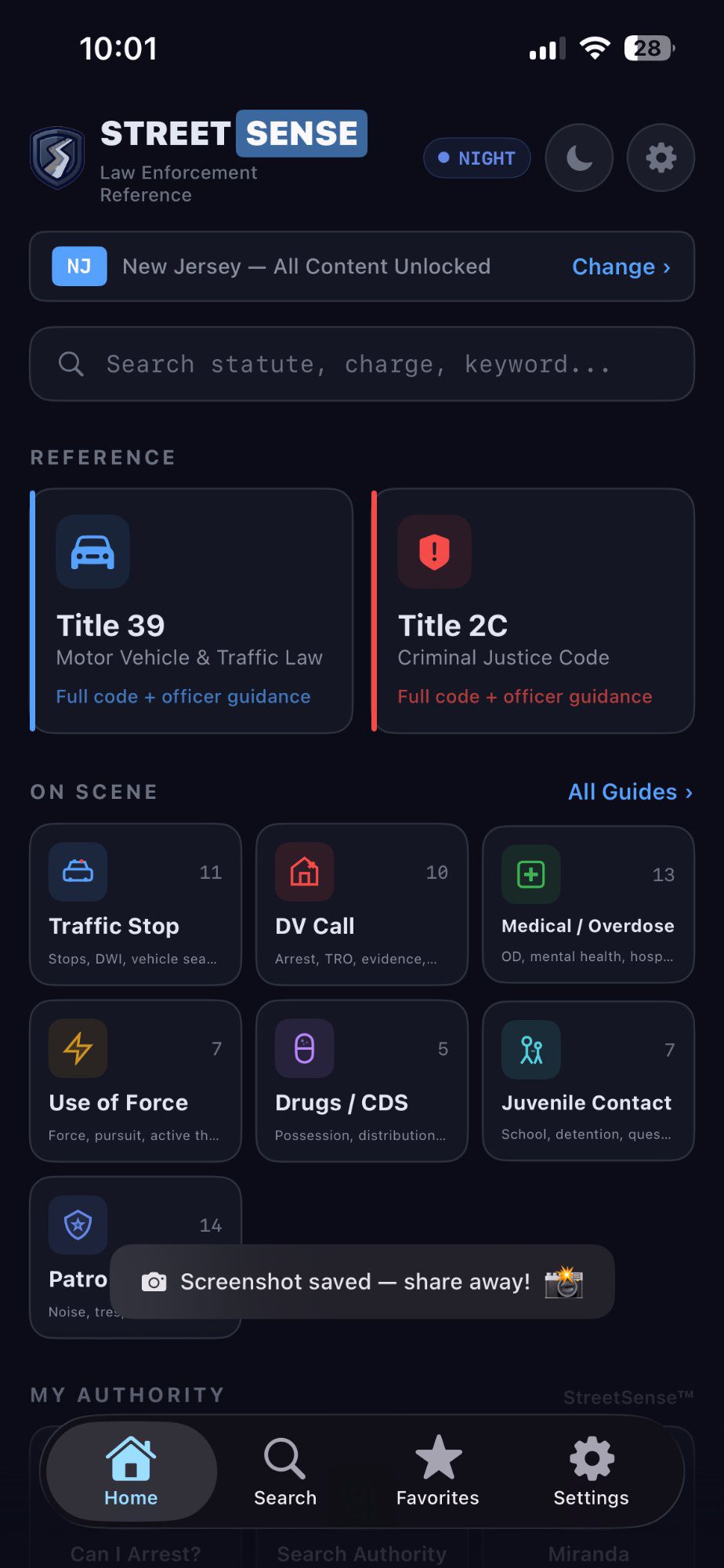 StreetSense NJ Home Screen