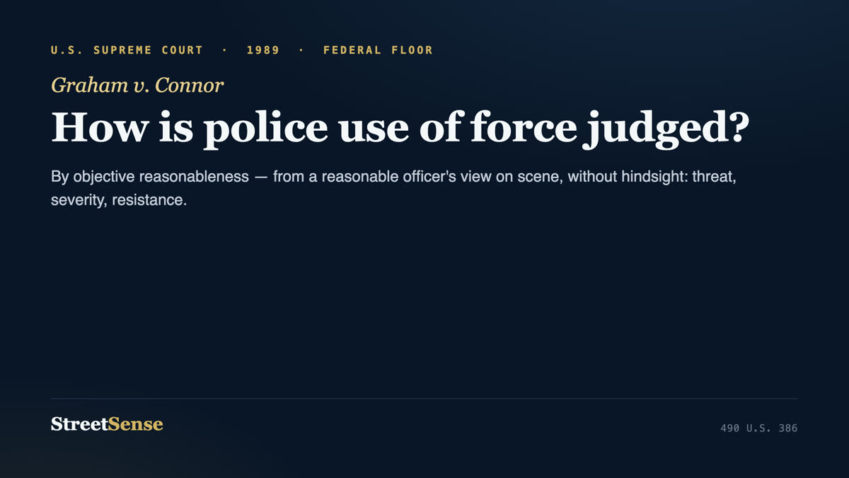 Graham v. Connor (1989) case card — police use of force is judged by objective reasonableness under the Fourth Amendment