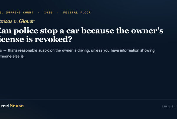 Kansas v. Glover (2020) case card โ a revoked registered owner supports reasonable suspicion to stop the vehicle