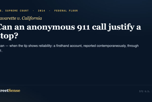 Navarette v. California (2014) case card — a reliable anonymous 911 tip can supply reasonable suspicion for a stop