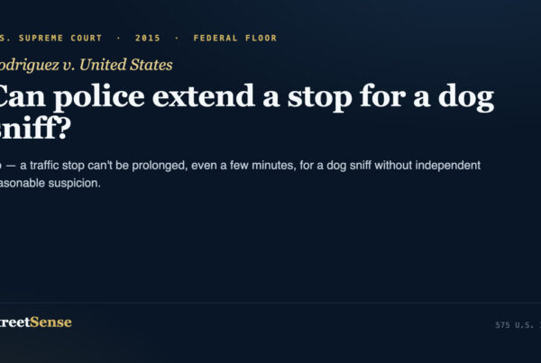 Rodriguez v. United States (2015) case card โ a traffic stop cannot be prolonged for a dog sniff without reasonable suspicion